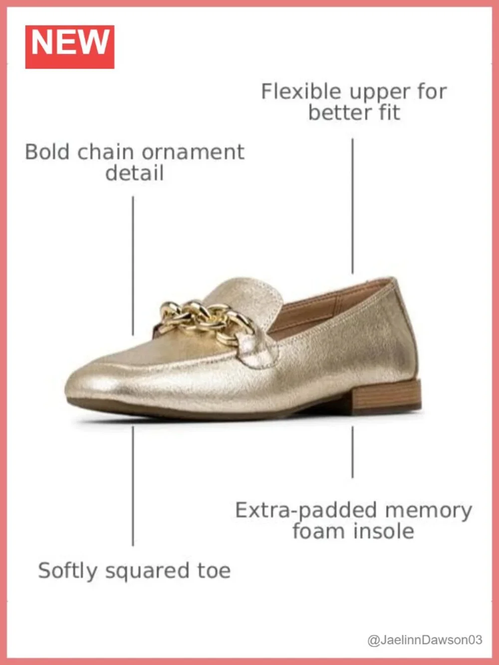 Women's Slip-On Loafers with Chain Ornament, Memory Foam Insole, Square Toe